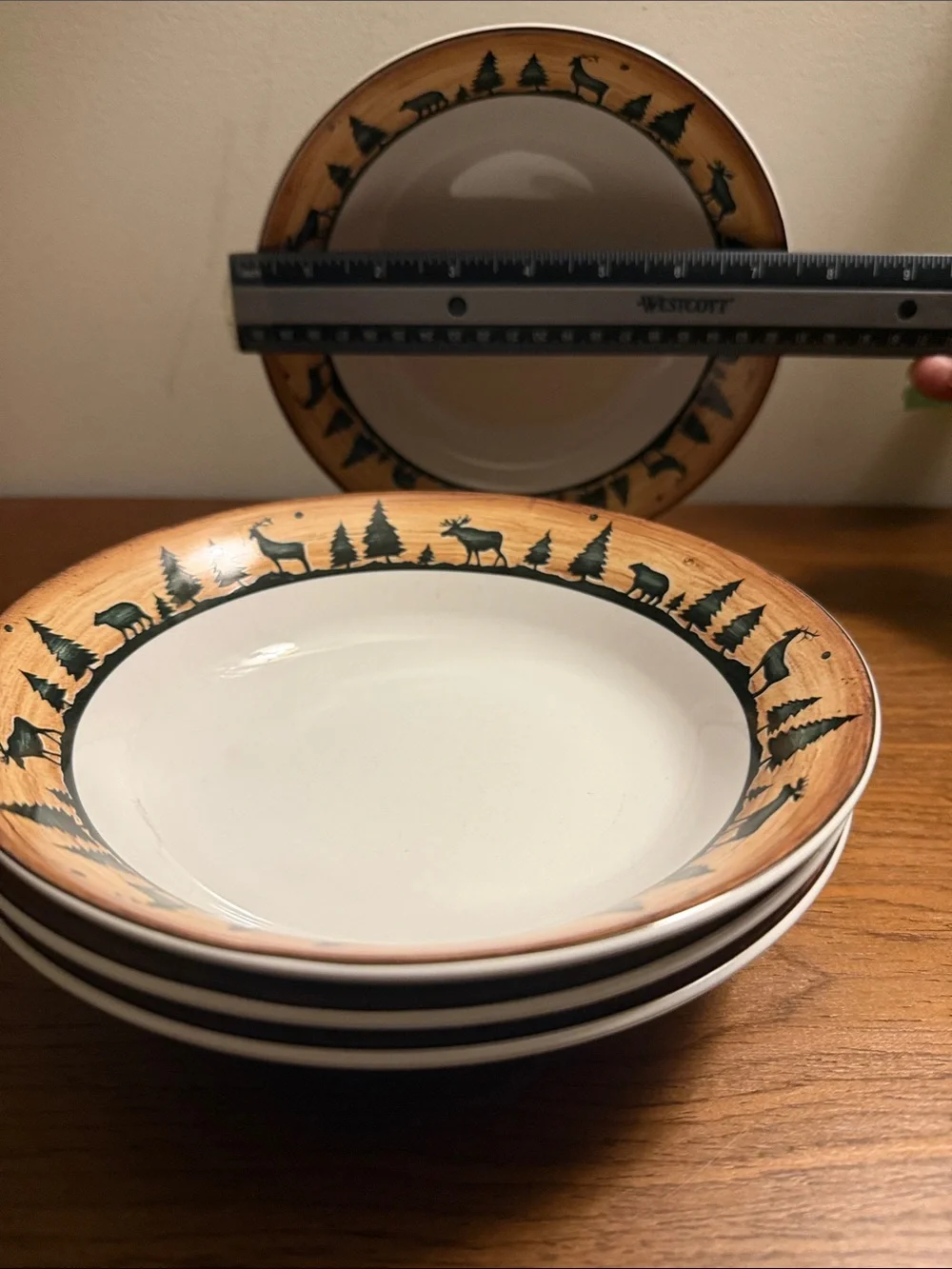 Vintage David Carter Brown Dinner Bowls - Green and Tan set:4